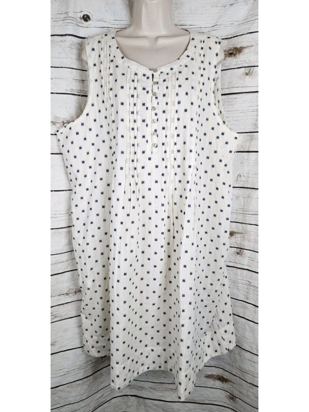 Lucky Brand Cream Embroidered Shirt Dress XXL Sleeveless Pintuck Pleats Cotton